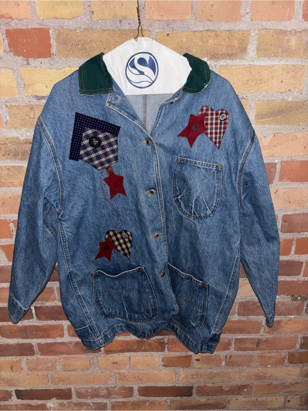 Vintage-Inspired Blue Denim Fall Cottagecore Jacket with Patchwork